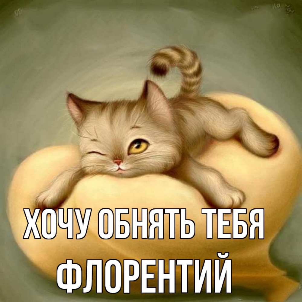 Открытка на каждый день с именем, Флорентий Хочу обнять тебя кошечка Прикольная открытка с пожеланием онлайн скачать бесплатно 