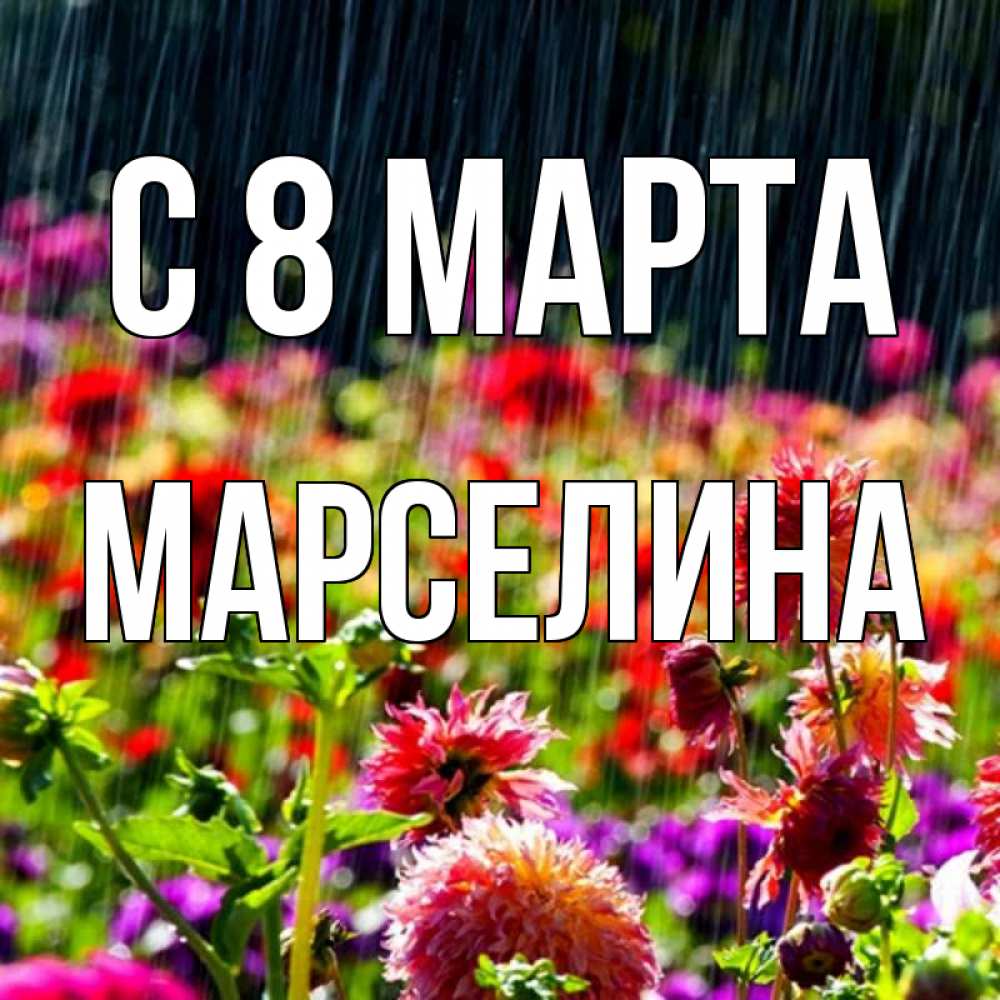 Открытка на каждый день с именем, Марселина С 8 МАРТА цветы под дождиком к международному женскому дню Прикольная открытка с пожеланием онлайн скачать бесплатно 