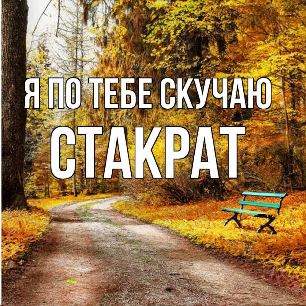 Открытка на каждый день с именем, Стакрат Я по тебе скучаю зеленая лавочка и осенний лес Прикольная открытка с пожеланием онлайн скачать бесплатно 