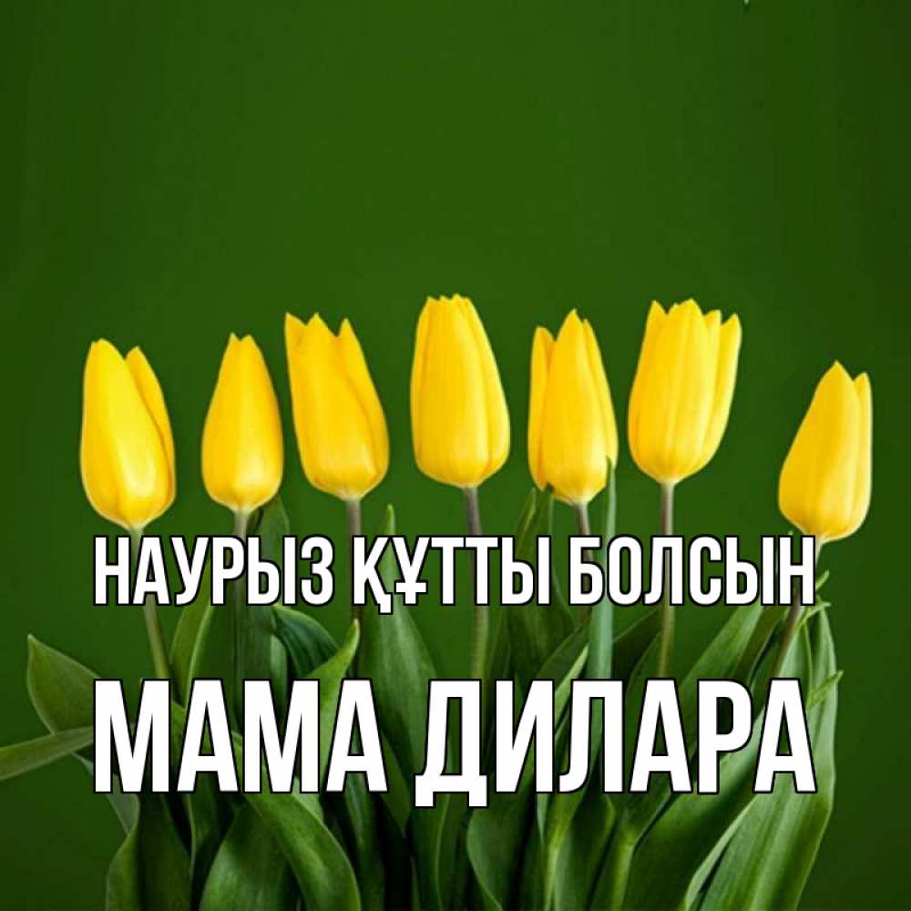 Открытка на каждый день с именем, Мама-Дилара Наурыз құтты болсын желтого цвета 3 Прикольная открытка с пожеланием онлайн скачать бесплатно 