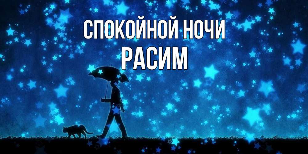 Открытка на каждый день с именем, Расим Спокойной ночи ночные прогулки с котом под звездами Прикольная открытка с пожеланием онлайн скачать бесплатно 
