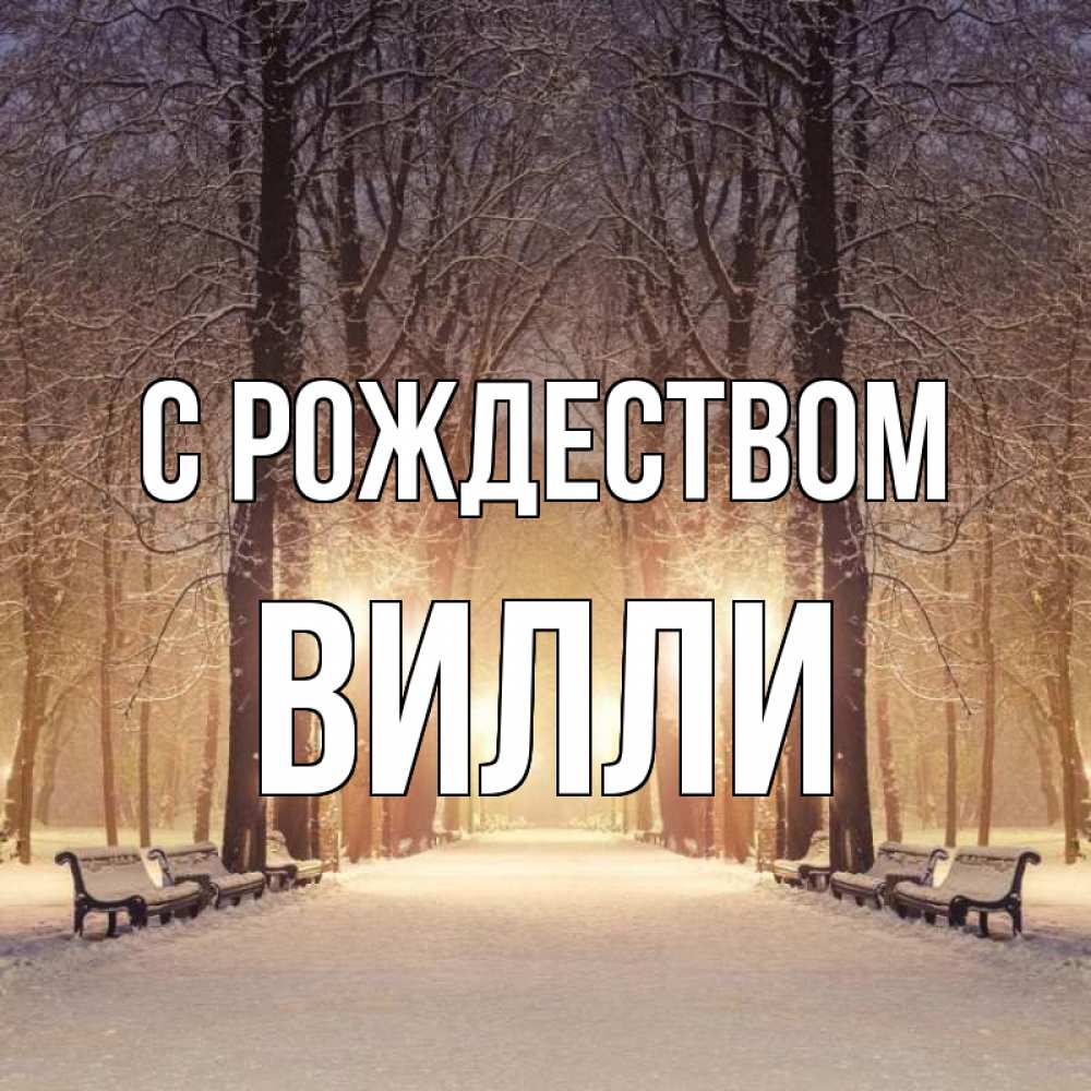 Открытка на каждый день с именем, Вилли С рождеством зима, парк, фонарь, лес Прикольная открытка с пожеланием онлайн скачать бесплатно 