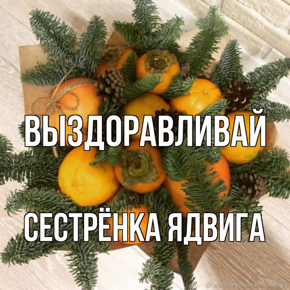 Открытка на каждый день с именем, Сестрёнка-Ядвига Выздоравливай апельсины и хурьма Прикольная открытка с пожеланием онлайн скачать бесплатно 