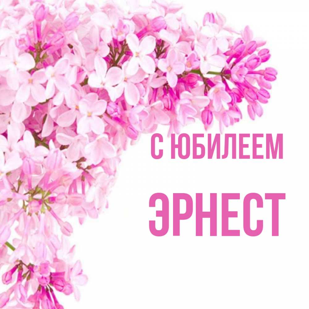 Открытка на каждый день с именем, Эрнест С юбилеем Сирень на белом фоне Прикольная открытка с пожеланием онлайн скачать бесплатно 