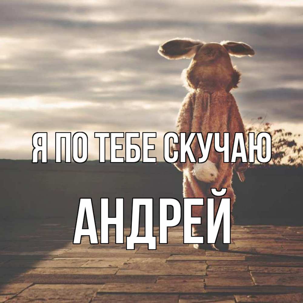 Открытка на каждый день с именем, Андрей Я по тебе скучаю даже в костюме зайца Прикольная открытка с пожеланием онлайн скачать бесплатно 