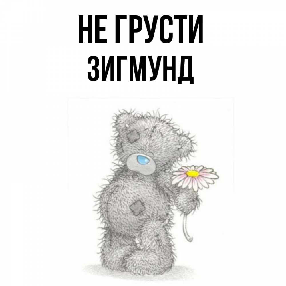Открытка на каждый день с именем, Зигмунд Не грусти Плюшевый медвежонок с заплатками Прикольная открытка с пожеланием онлайн скачать бесплатно 