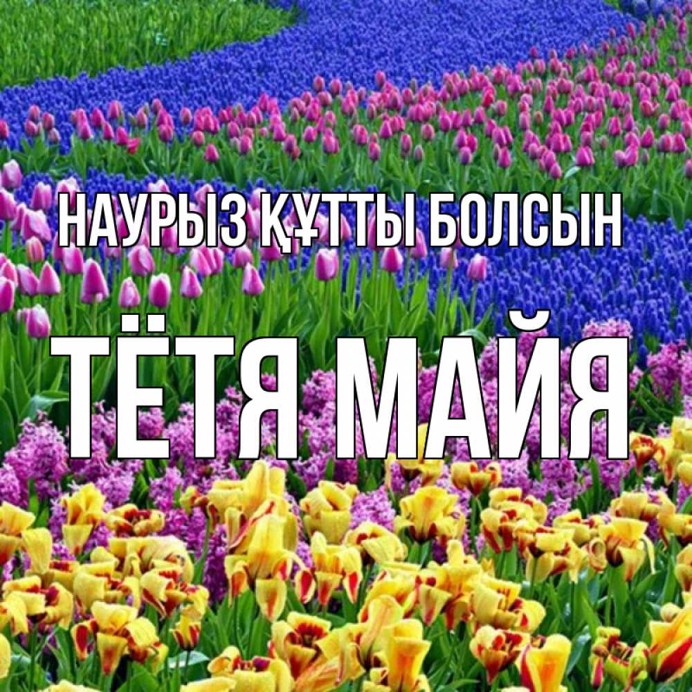 Открытка на каждый день с именем, Тётя-Майя Наурыз құтты болсын цветы Прикольная открытка с пожеланием онлайн скачать бесплатно 