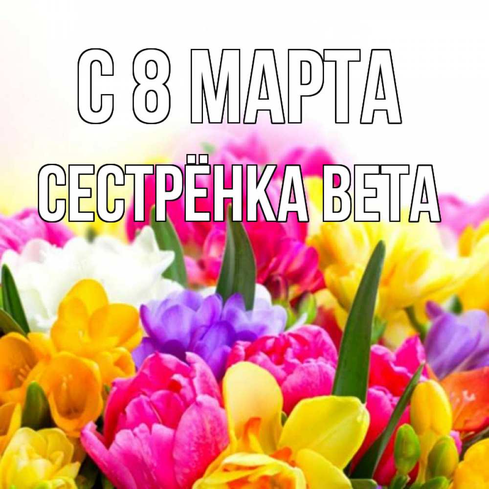 Открытка на каждый день с именем, Сестрёнка-Вета С 8 марта тюльпаны Прикольная открытка с пожеланием онлайн скачать бесплатно 