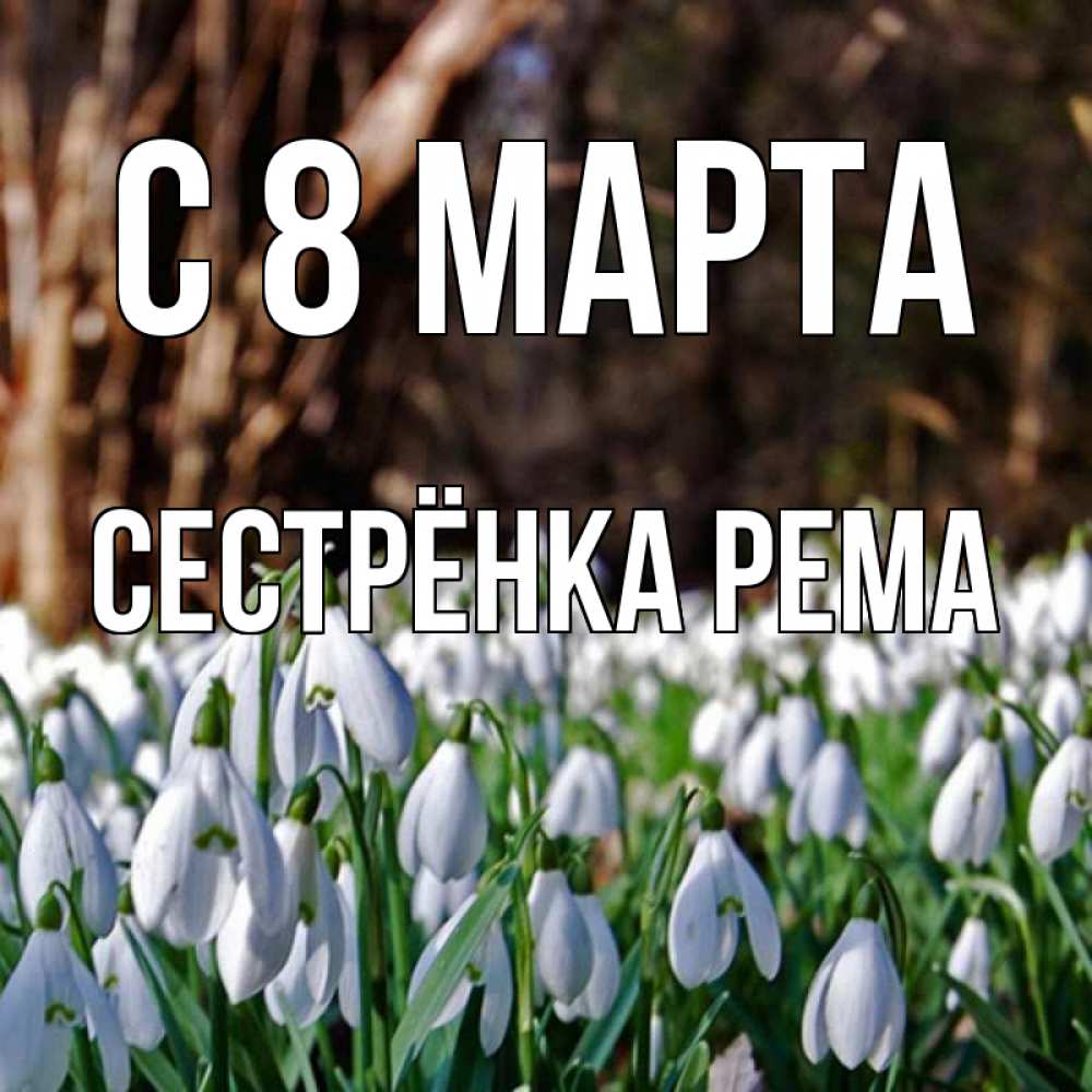 Открытка на каждый день с именем, Сестрёнка-Рема С 8 МАРТА с подснежниками 1 Прикольная открытка с пожеланием онлайн скачать бесплатно 