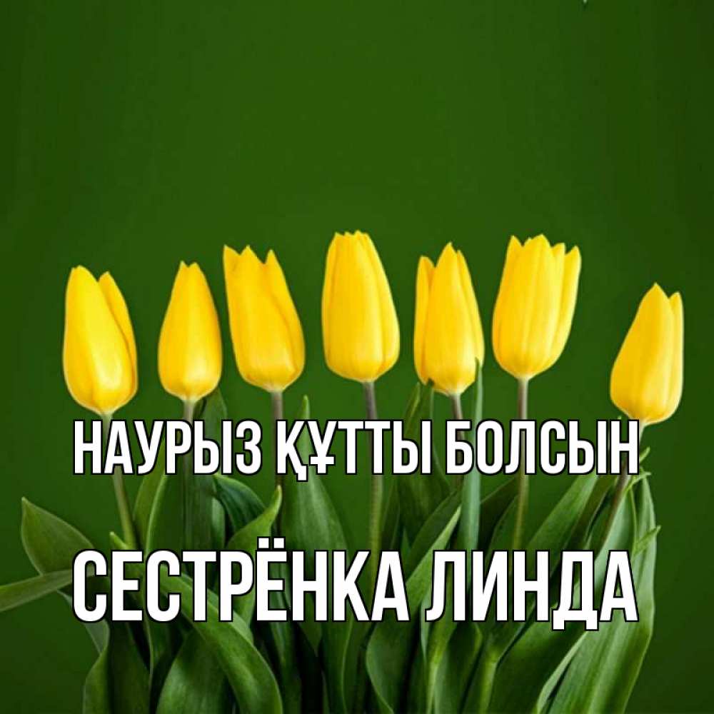 Открытка на каждый день с именем, Сестрёнка-Линда Наурыз құтты болсын желтого цвета 3 Прикольная открытка с пожеланием онлайн скачать бесплатно 