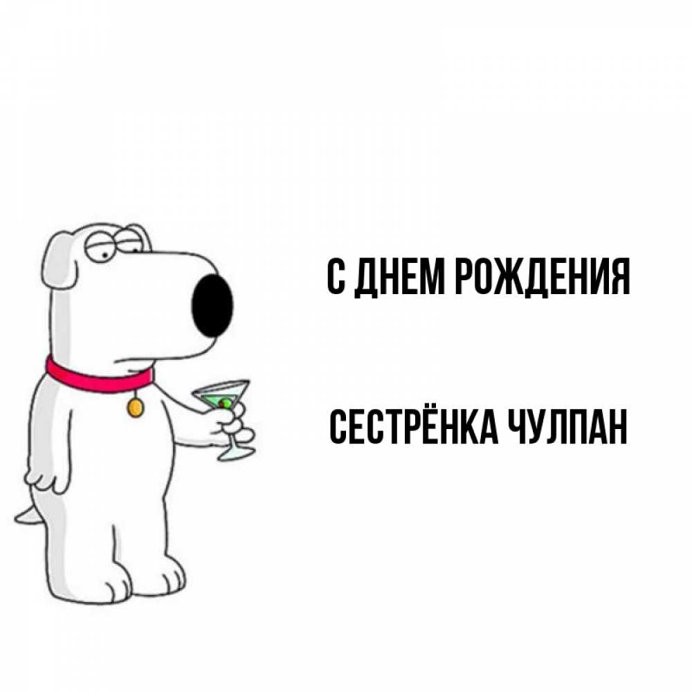Открытка на каждый день с именем, Сестрёнка-Чулпан С днем рождения песик с оливками Прикольная открытка с пожеланием онлайн скачать бесплатно 