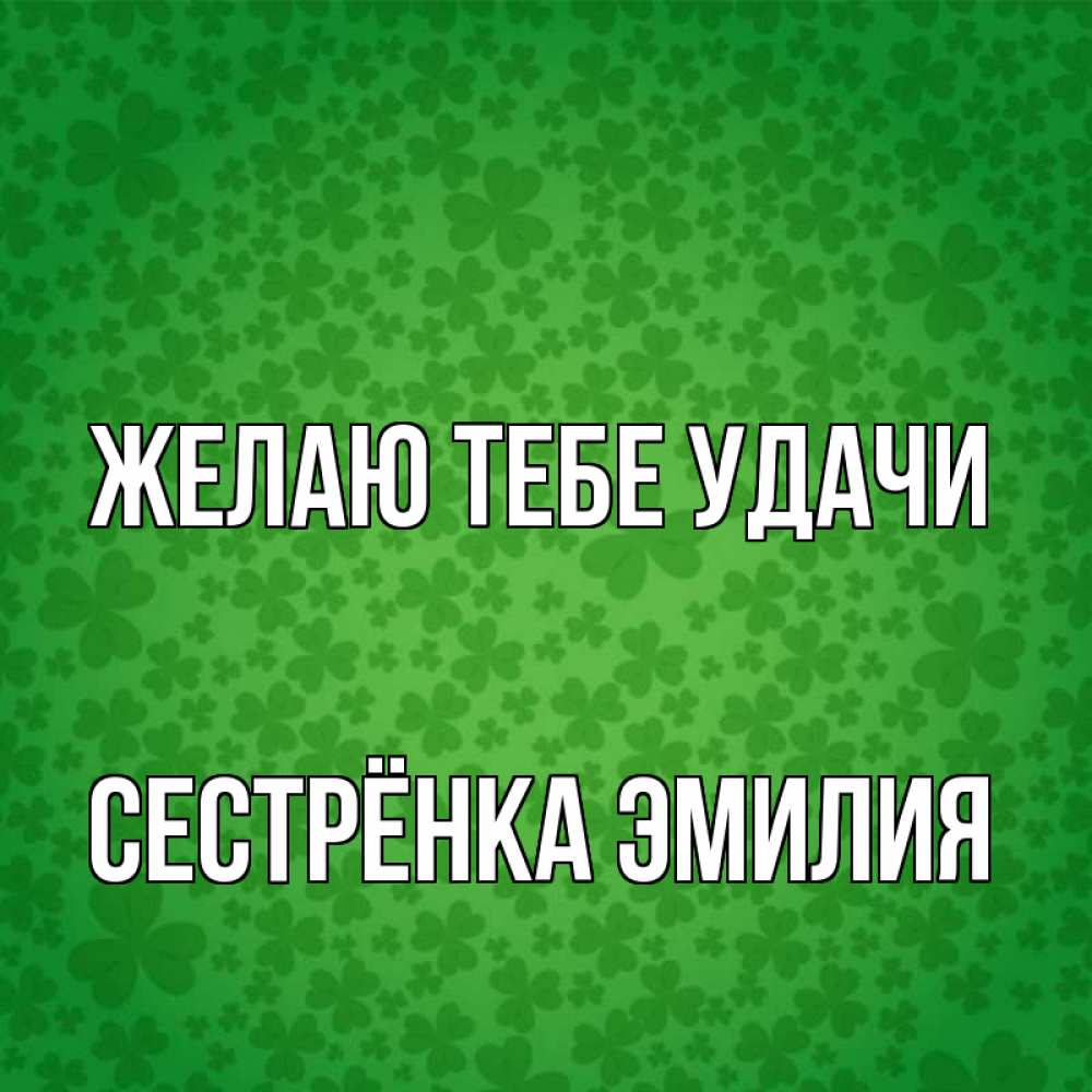 Открытка на каждый день с именем, Сестрёнка-Эмилия Желаю тебе удачи много листочков на удачу Прикольная открытка с пожеланием онлайн скачать бесплатно 