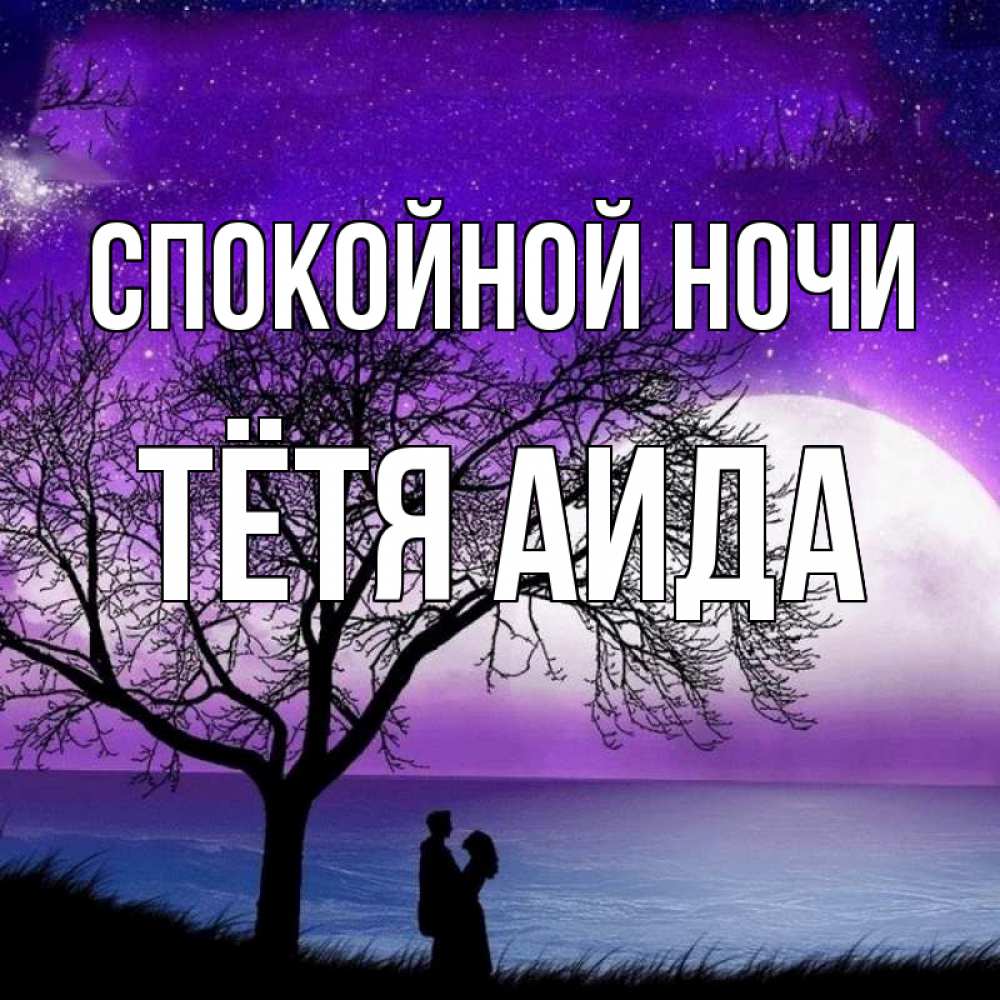 Открытка на каждый день с именем, Тётя-Аида Спокойной ночи огромная луна и парочка Прикольная открытка с пожеланием онлайн скачать бесплатно 