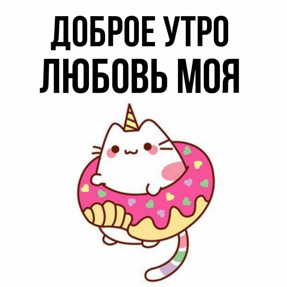 Открытка на каждый день с именем, Любовь-моя Доброе утро кот в бублике Прикольная открытка с пожеланием онлайн скачать бесплатно 