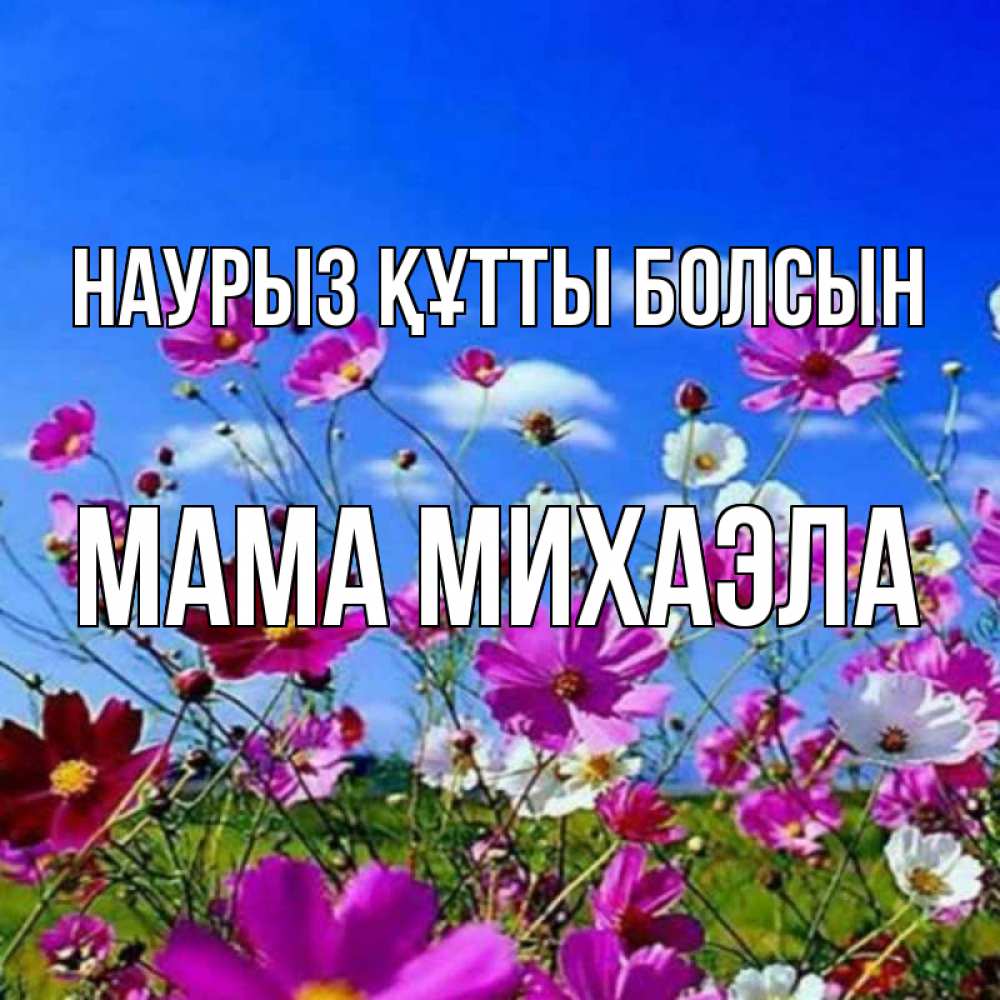 Открытка на каждый день с именем, Мама-Михаэла Наурыз құтты болсын цветы Прикольная открытка с пожеланием онлайн скачать бесплатно 
