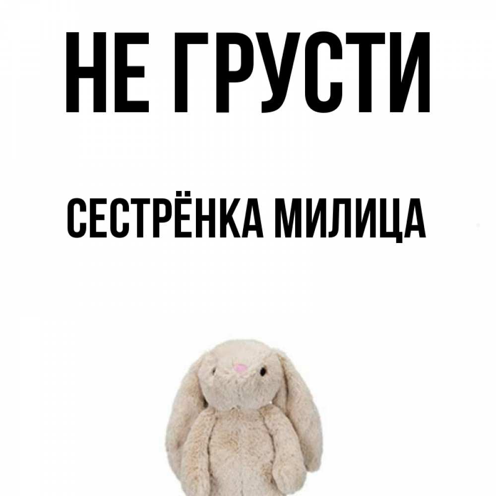 Открытка на каждый день с именем, Сестрёнка-Милица Не грусти детская игрушка зайчика Прикольная открытка с пожеланием онлайн скачать бесплатно 
