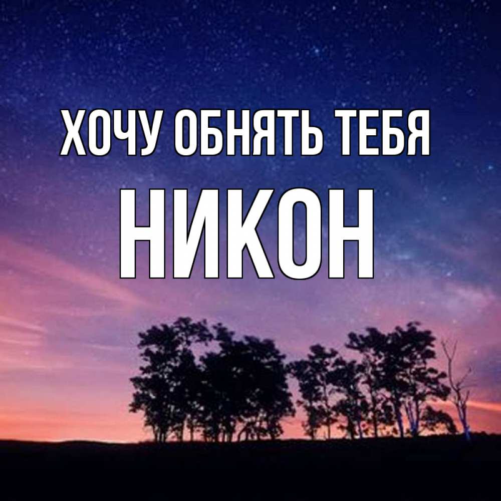 Открытка на каждый день с именем, Никон Хочу обнять тебя силуэты деревьев Прикольная открытка с пожеланием онлайн скачать бесплатно 