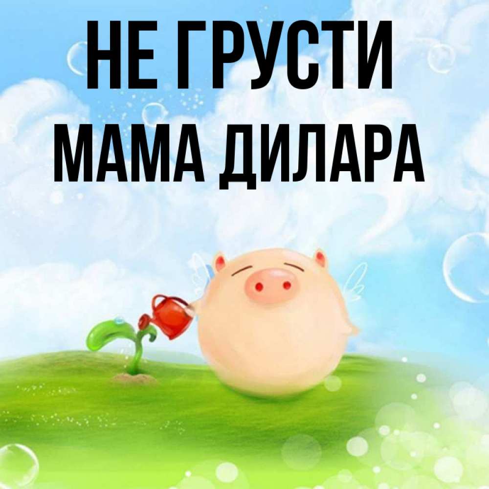 Открытка на каждый день с именем, Мама-Дилара Не грусти поливает цветок порося Прикольная открытка с пожеланием онлайн скачать бесплатно 
