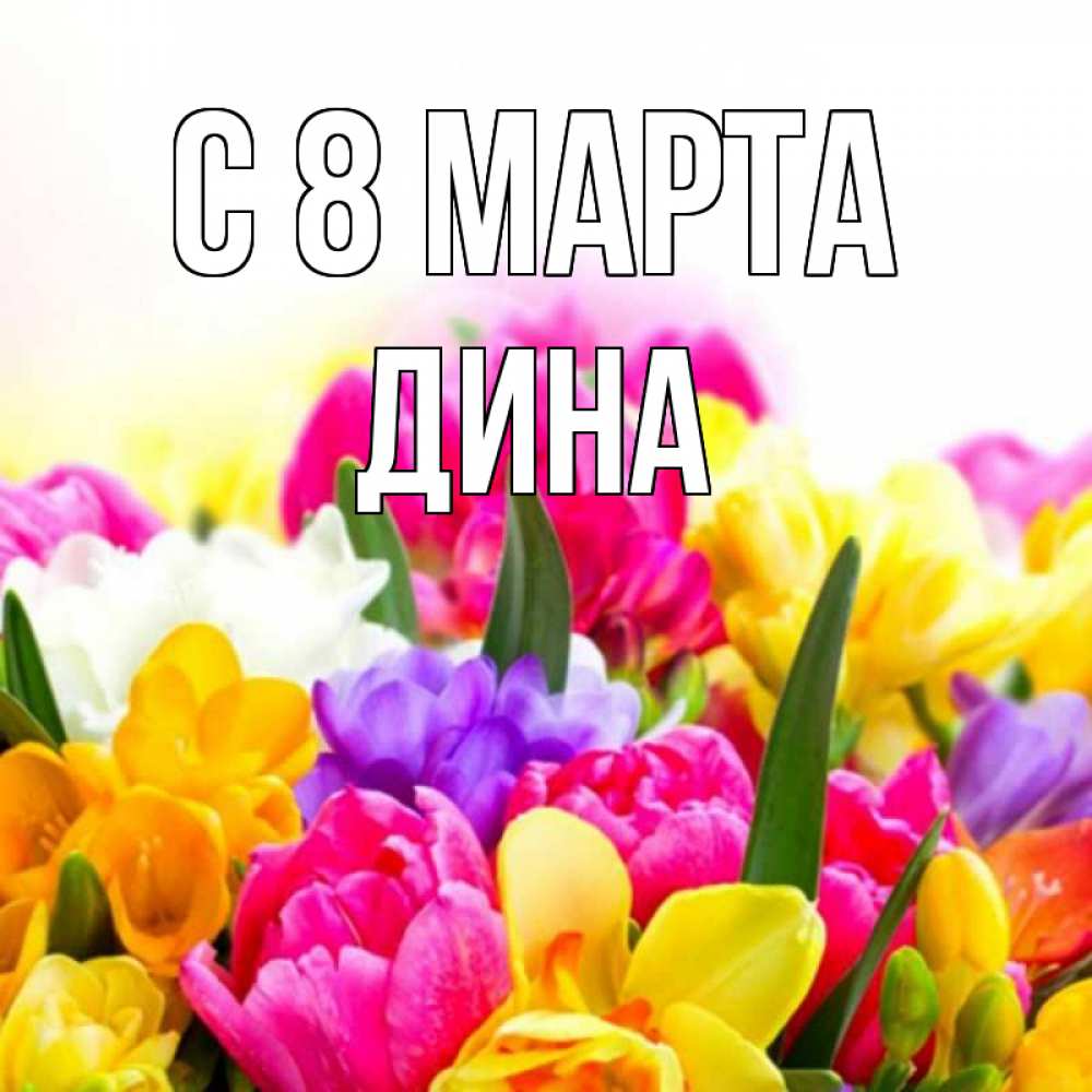 Открытка на каждый день с именем, Дина С 8 МАРТА тюльпаны Прикольная открытка с пожеланием онлайн скачать бесплатно 