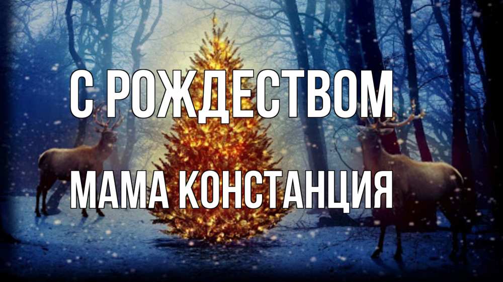 Открытка на каждый день с именем, Мама-Констанция С рождеством олени, новогодняя елка Прикольная открытка с пожеланием онлайн скачать бесплатно 