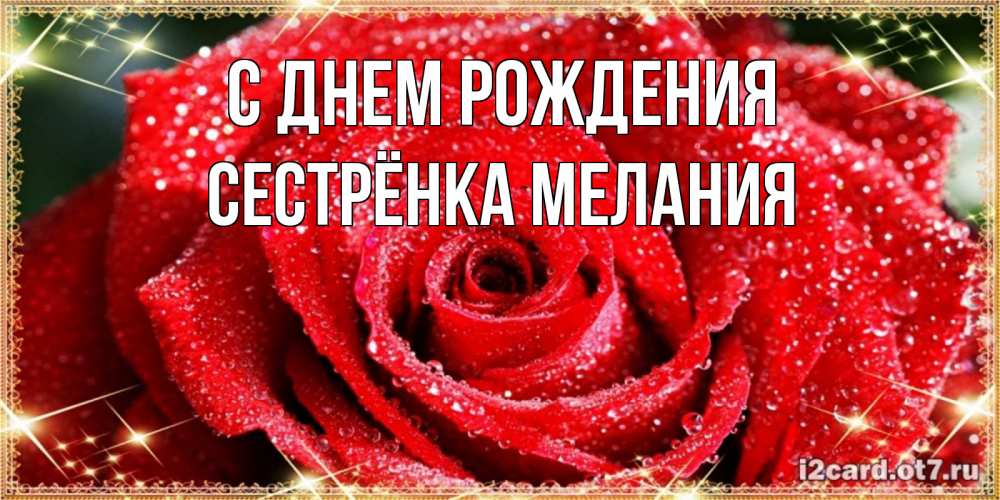 Открытка на каждый день с именем, Сестрёнка-Мелания С днем рождения роса и роза. открытка с красивой розой Прикольная открытка с пожеланием онлайн скачать бесплатно 