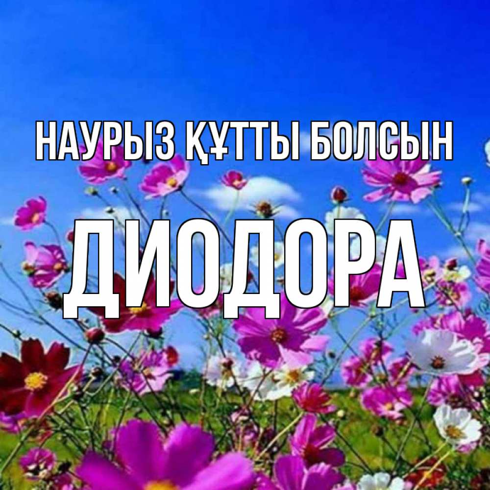 Открытка на каждый день с именем, Диодора Наурыз құтты болсын цветы Прикольная открытка с пожеланием онлайн скачать бесплатно 
