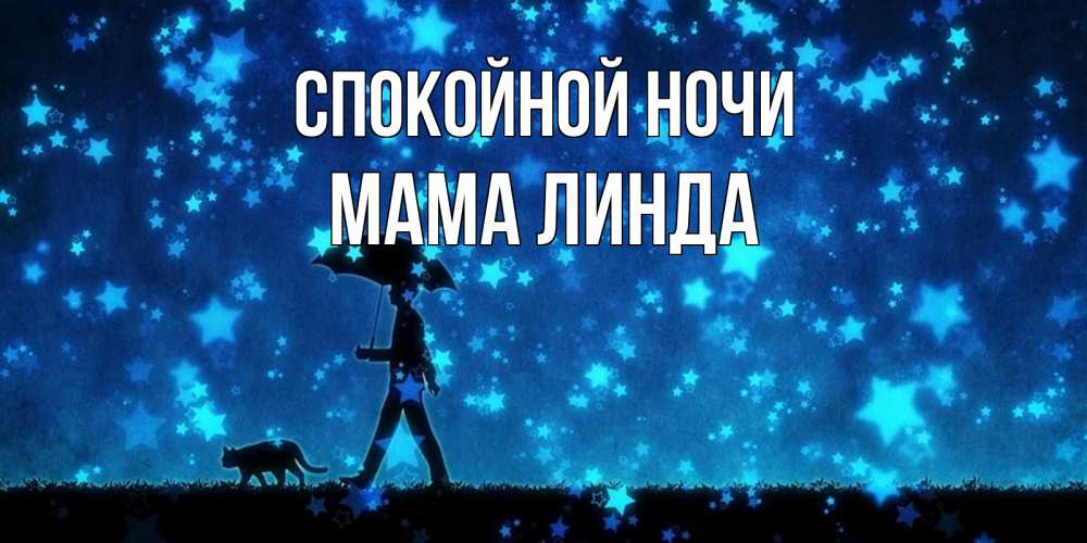Открытка на каждый день с именем, Мама-Линда Спокойной ночи ночные прогулки с котом под звездами Прикольная открытка с пожеланием онлайн скачать бесплатно 