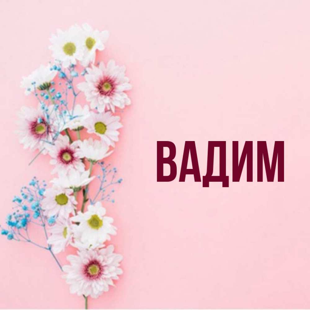Открытка на каждый день с именем, Вадим Главная Родная моя с днем рождения тебя картинка с цветами белыми и голубыми Прикольная открытка с пожеланием онлайн скачать бесплатно 