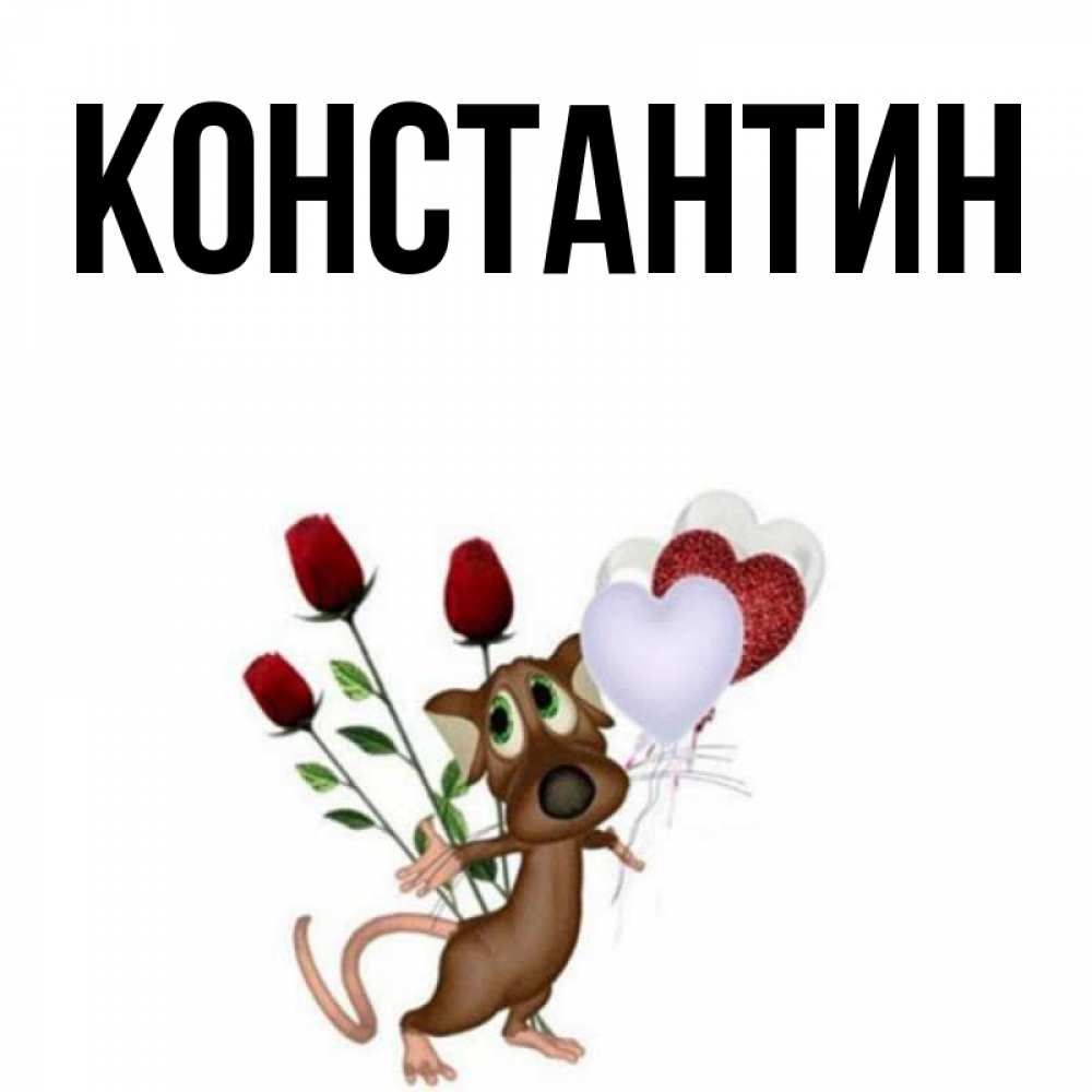 Открытка на каждый день с именем, Константин Главная песик с шариками в форме сердец Прикольная открытка с пожеланием онлайн скачать бесплатно 