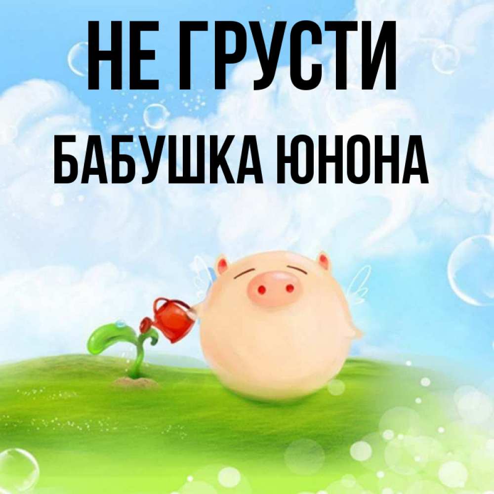 Открытка на каждый день с именем, Бабушка-Юнона Не грусти поливает цветок порося Прикольная открытка с пожеланием онлайн скачать бесплатно 