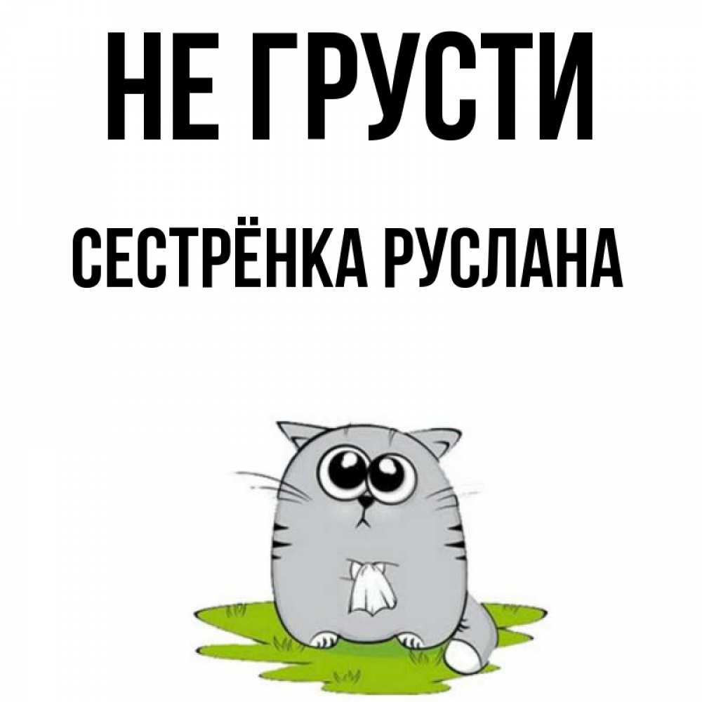 Открытка на каждый день с именем, Сестрёнка-Руслана Не грусти грустный котяра Прикольная открытка с пожеланием онлайн скачать бесплатно 