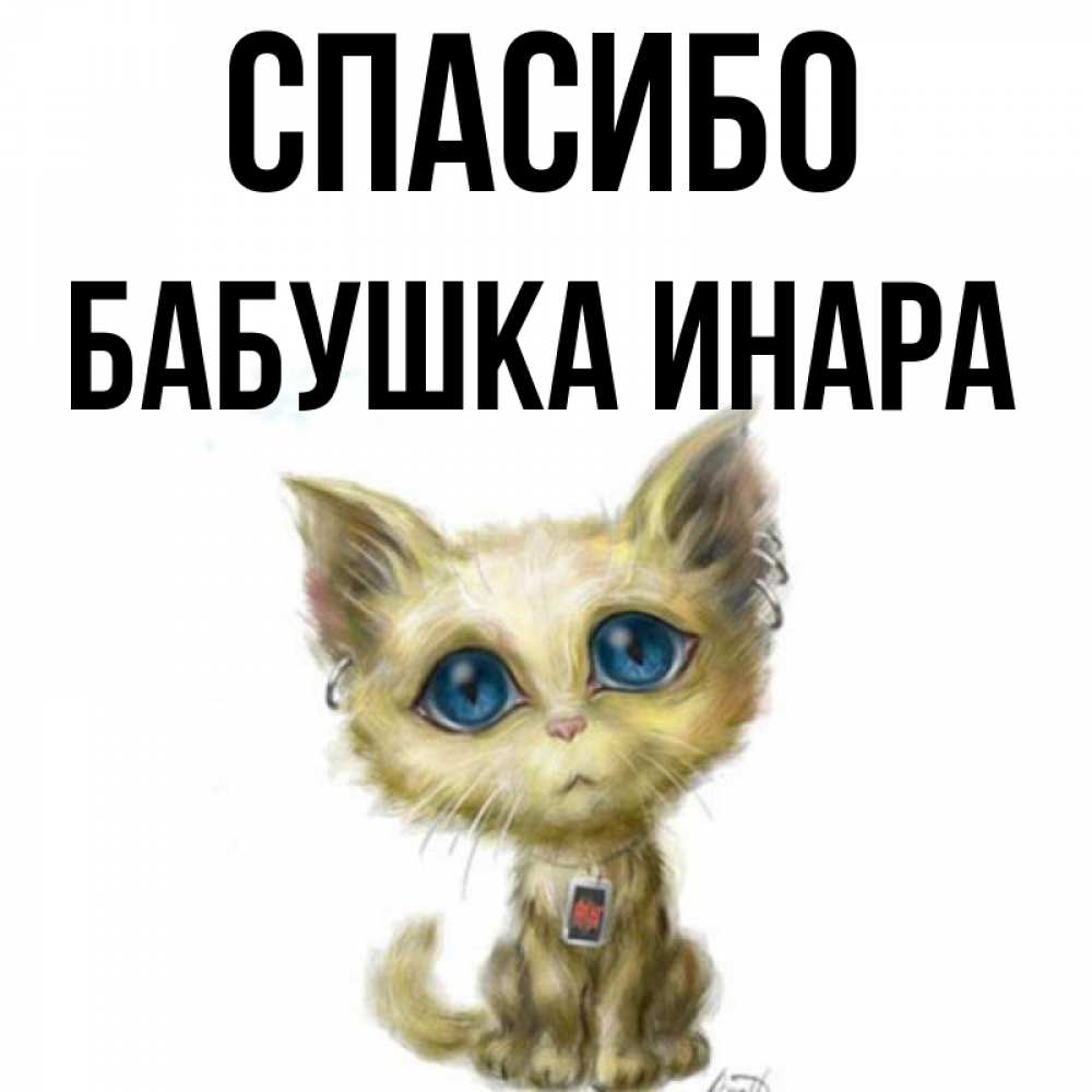 Открытка на каждый день с именем, Бабушка-Инара Спасибо рисованный кот благодарит вас Прикольная открытка с пожеланием онлайн скачать бесплатно 