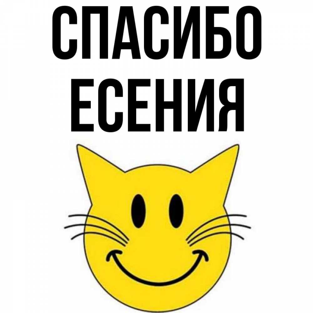 Открытка на каждый день с именем, Есения Спасибо улыбающийся смайл кот Прикольная открытка с пожеланием онлайн скачать бесплатно 