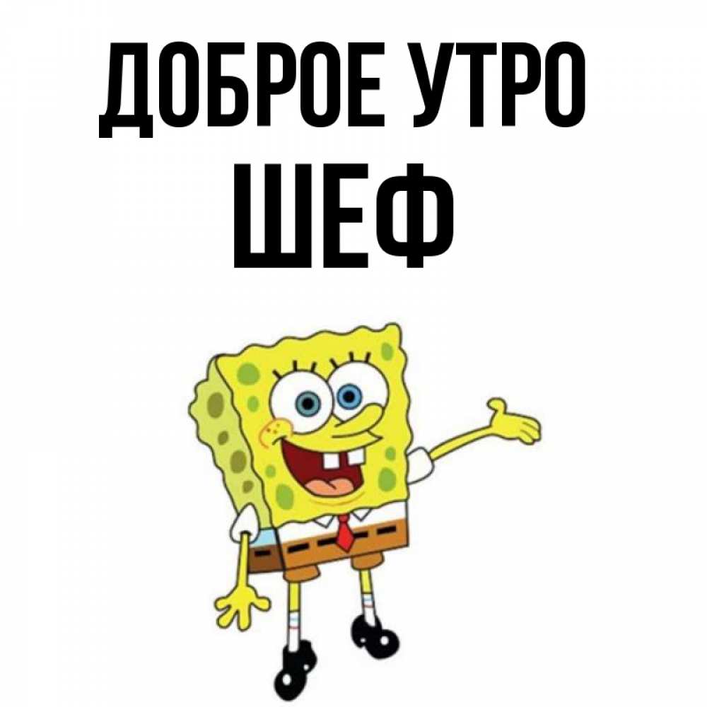 Открытка на каждый день с именем, Шеф Доброе утро губка боб улыбается Прикольная открытка с пожеланием онлайн скачать бесплатно 
