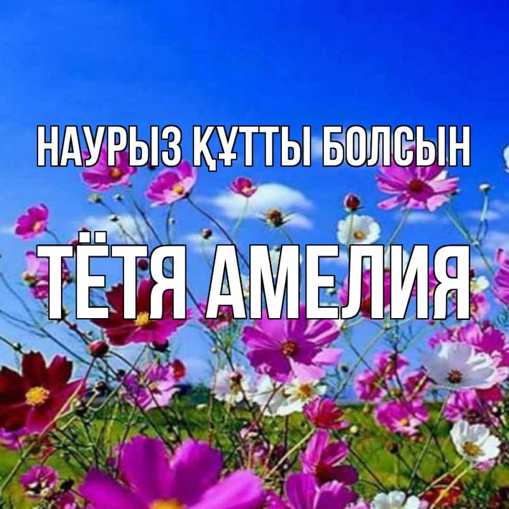 Открытка на каждый день с именем, Тётя-Амелия Наурыз құтты болсын цветы Прикольная открытка с пожеланием онлайн скачать бесплатно 