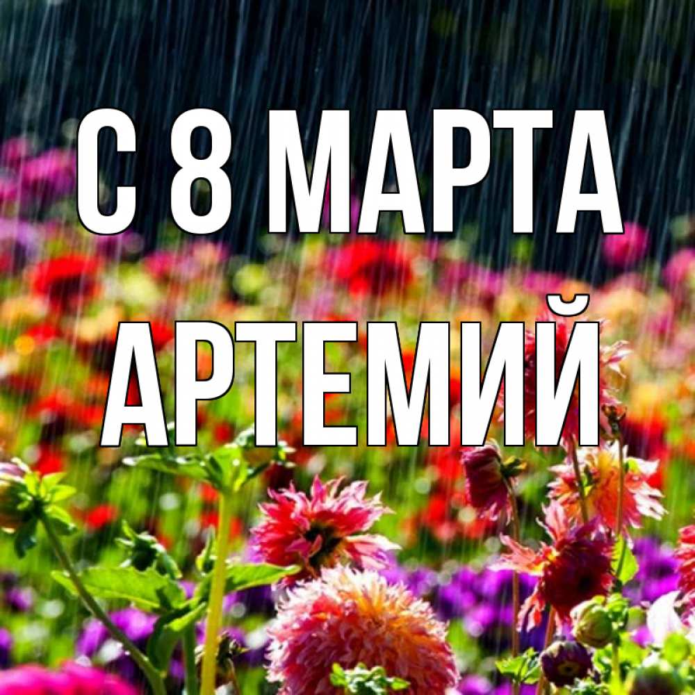 Открытка на каждый день с именем, Артемий С 8 МАРТА цветы под дождиком к международному женскому дню Прикольная открытка с пожеланием онлайн скачать бесплатно 