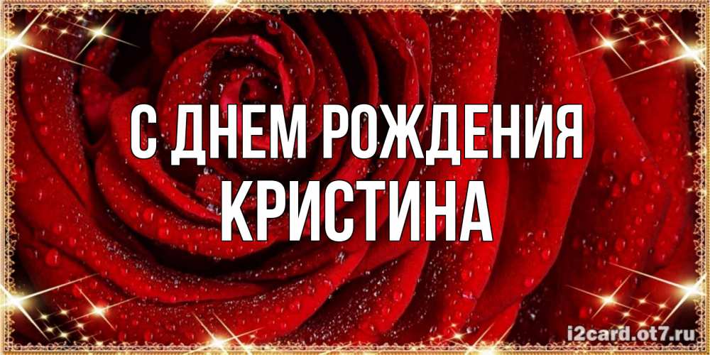 Открытка на каждый день с именем, КРИСТИНА С днем рождения роса на розе блестящая в лучах солнца Прикольная открытка с пожеланием онлайн скачать бесплатно 