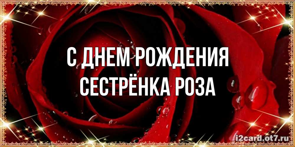 Открытка на каждый день с именем, Сестрёнка-Роза С днем рождения цветок в росе на день рождения Прикольная открытка с пожеланием онлайн скачать бесплатно 