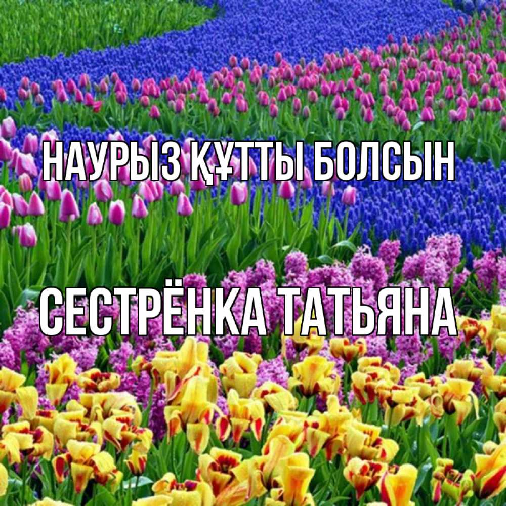 Открытка на каждый день с именем, Сестрёнка-Татьяна Наурыз құтты болсын цветы Прикольная открытка с пожеланием онлайн скачать бесплатно 
