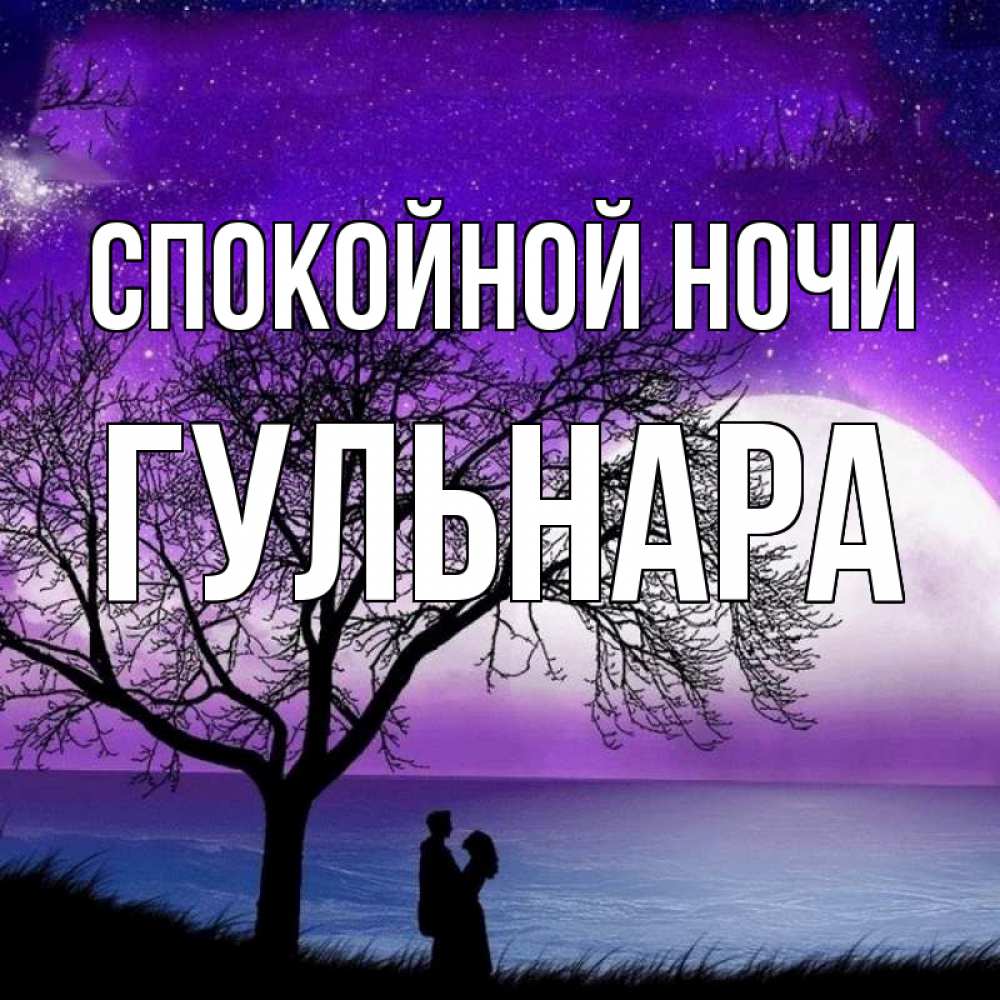 Открытка на каждый день с именем, Гульнара Спокойной ночи огромная луна и парочка Прикольная открытка с пожеланием онлайн скачать бесплатно 