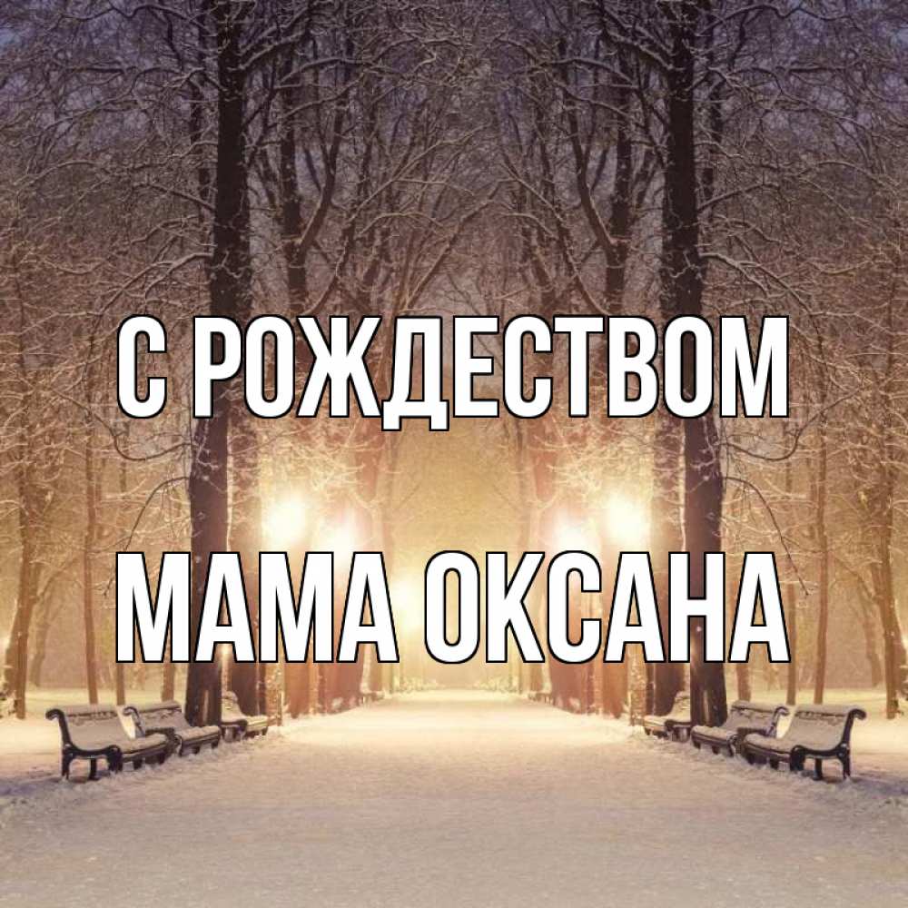 Открытка на каждый день с именем, Мама-Оксана С рождеством зима, парк, фонарь, лес Прикольная открытка с пожеланием онлайн скачать бесплатно 