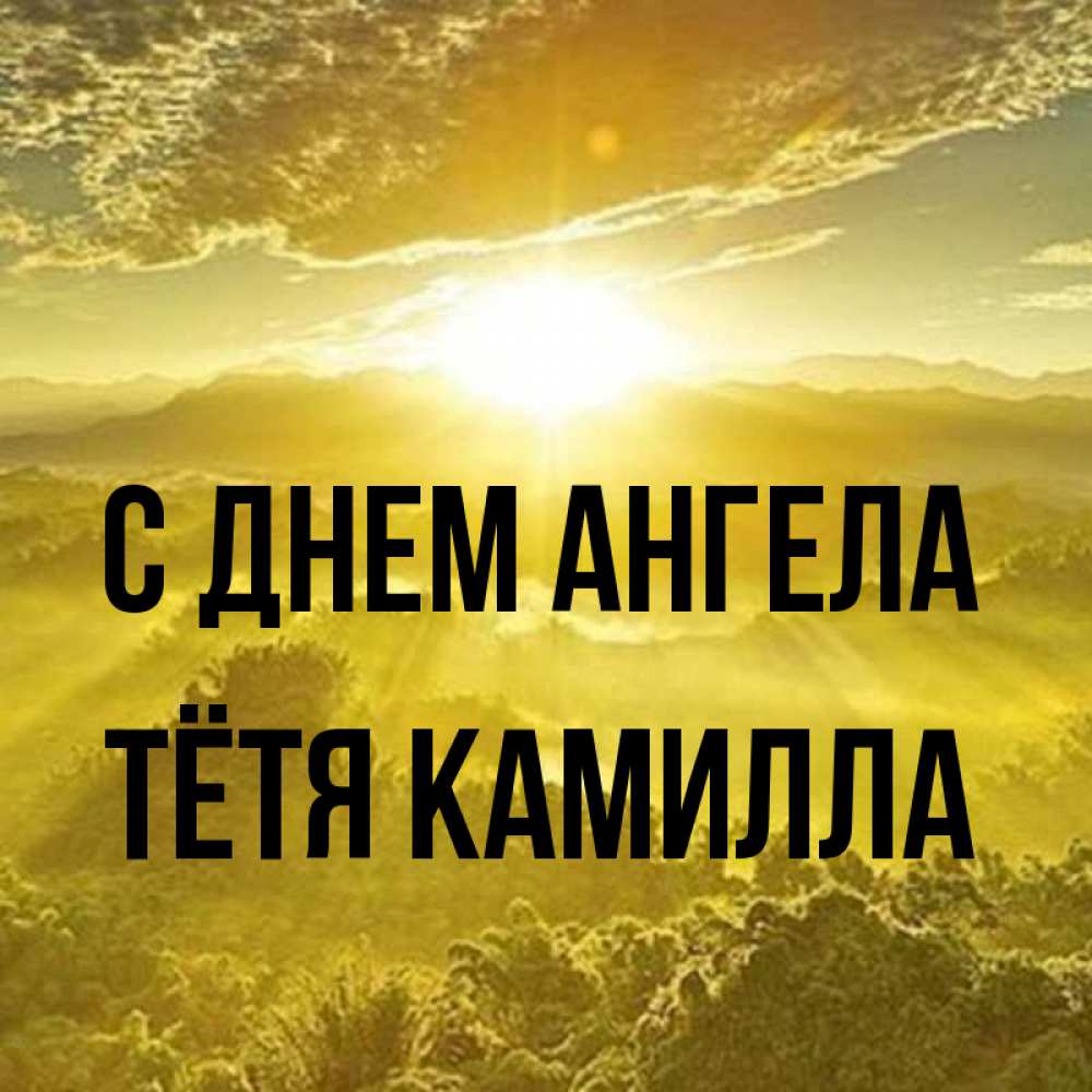Открытка на каждый день с именем, Тётя-Камилла С днем ангела леса и небо в желтом Прикольная открытка с пожеланием онлайн скачать бесплатно 