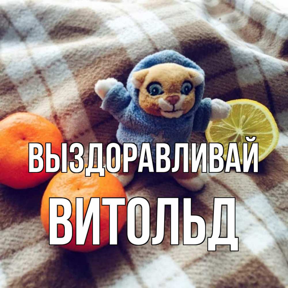 Открытка на каждый день с именем, Витольд Выздоравливай вот тебе апельсинка и лимон Прикольная открытка с пожеланием онлайн скачать бесплатно 