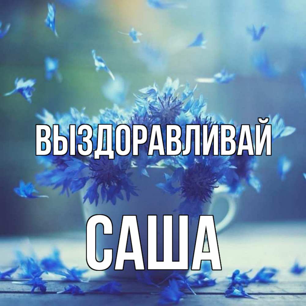 Открытка на каждый день с именем, Саша Выздоравливай кружка с зельем и цветами Прикольная открытка с пожеланием онлайн скачать бесплатно 