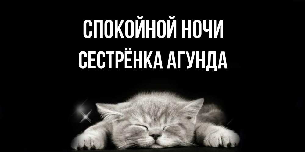 Открытка на каждый день с именем, Сестрёнка-Агунда Спокойной ночи спящий котик Прикольная открытка с пожеланием онлайн скачать бесплатно 