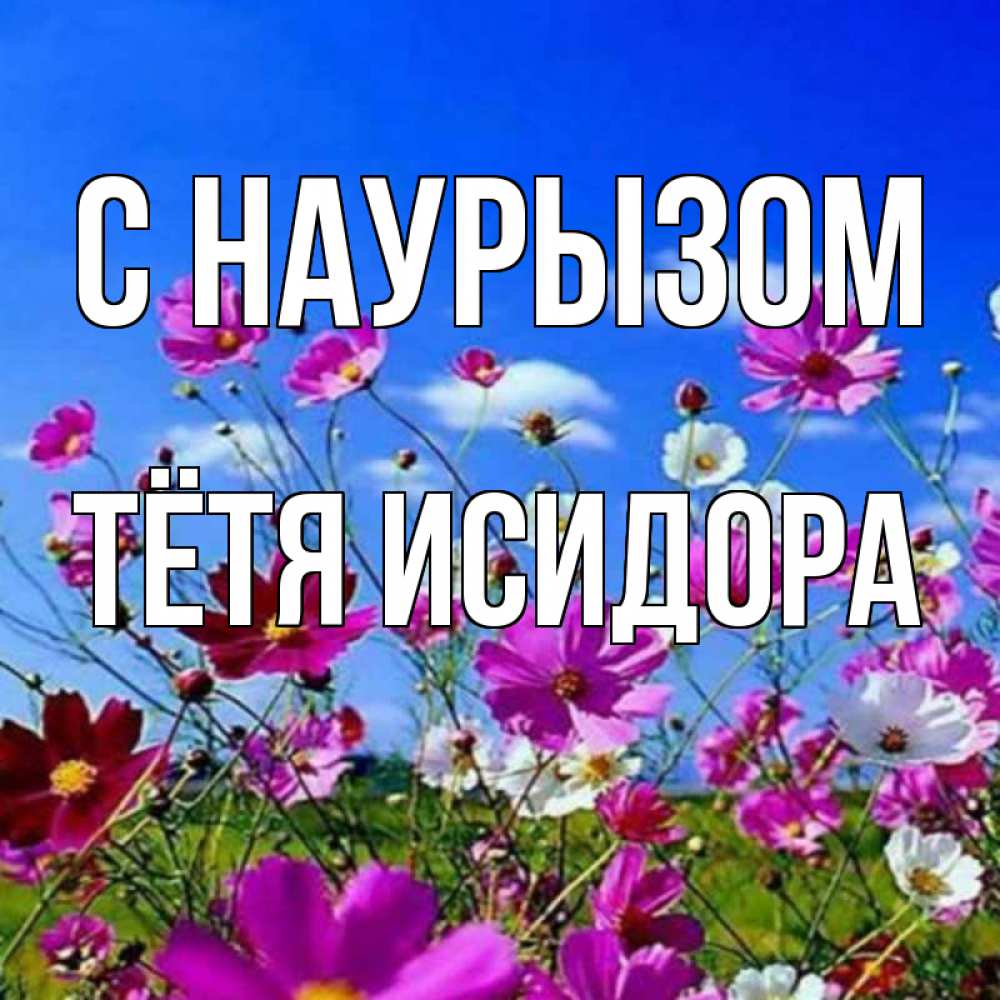 Открытка на каждый день с именем, Тётя-Исидора С наурызом цветы Прикольная открытка с пожеланием онлайн скачать бесплатно 