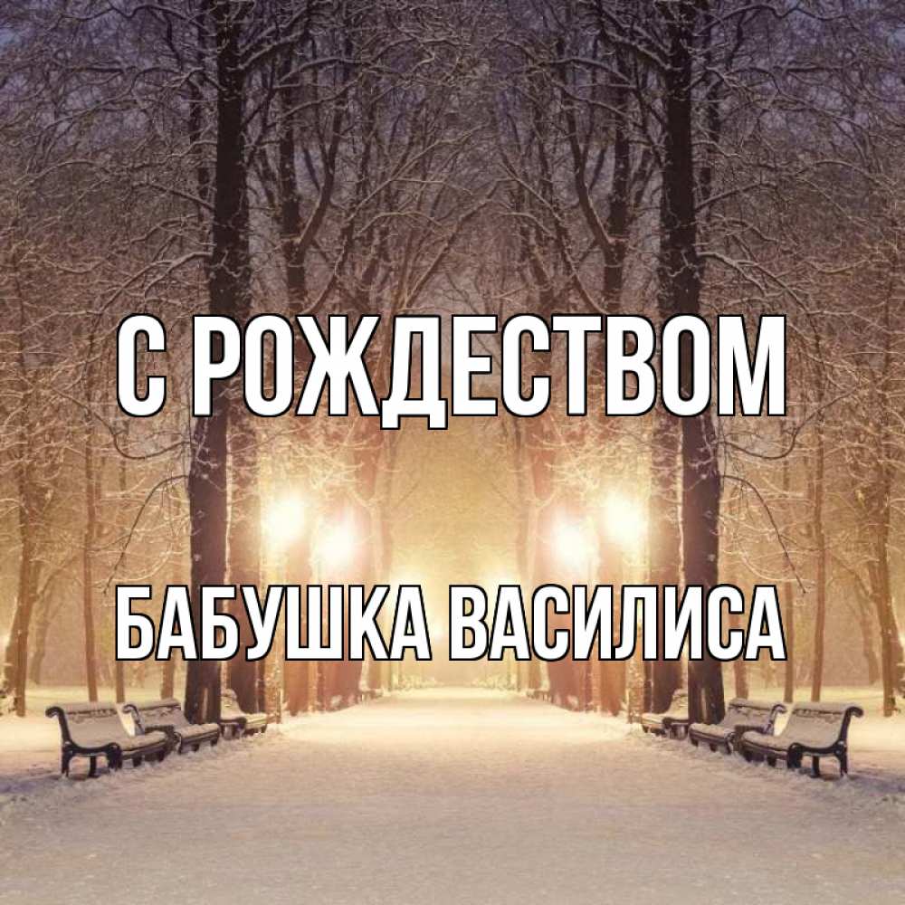 Открытка на каждый день с именем, Бабушка-Василиса С рождеством зима, парк, фонарь, лес Прикольная открытка с пожеланием онлайн скачать бесплатно 