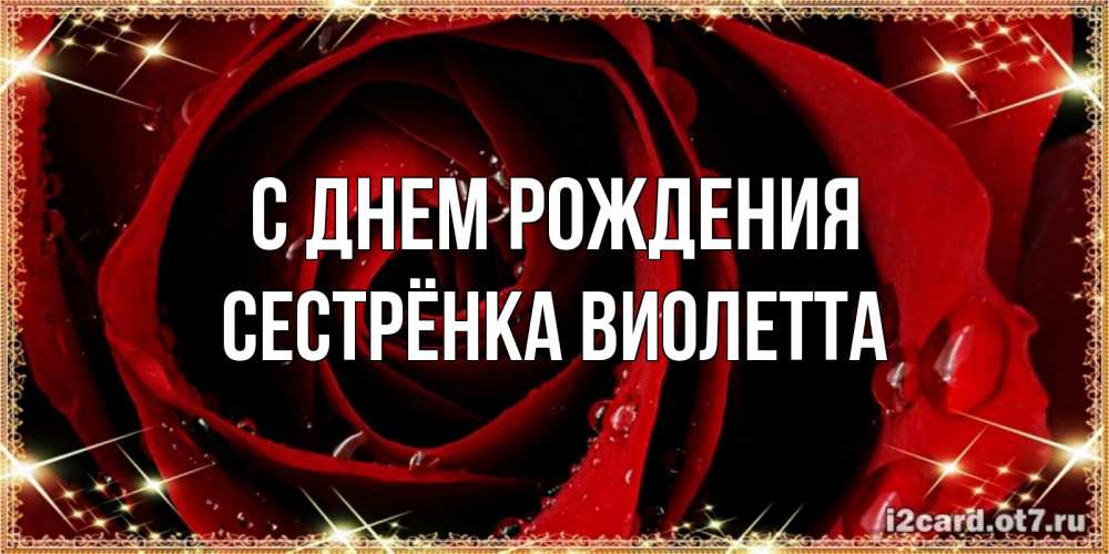Открытка на каждый день с именем, Сестрёнка-Виолетта С днем рождения цветок в росе на день рождения Прикольная открытка с пожеланием онлайн скачать бесплатно 