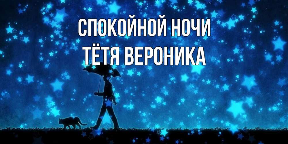 Открытка на каждый день с именем, Тётя-Вероника Спокойной ночи ночные прогулки с котом под звездами Прикольная открытка с пожеланием онлайн скачать бесплатно 