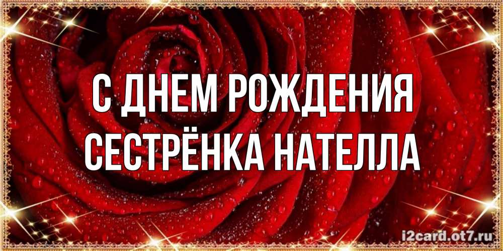 Открытка на каждый день с именем, Сестрёнка-Нателла С днем рождения роса на розе блестящая в лучах солнца Прикольная открытка с пожеланием онлайн скачать бесплатно 